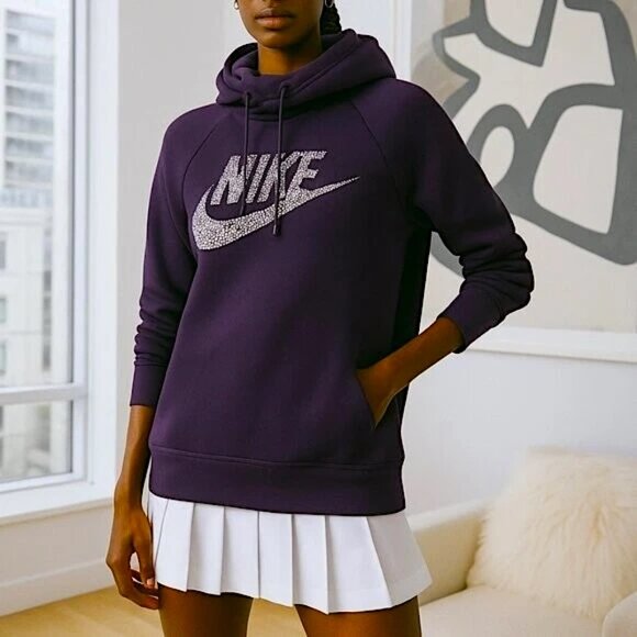 Nike Tops - Nike Funnel Neck Deep Purple Metallic Graphic Pullover Hoodie Sweatshirt Small
